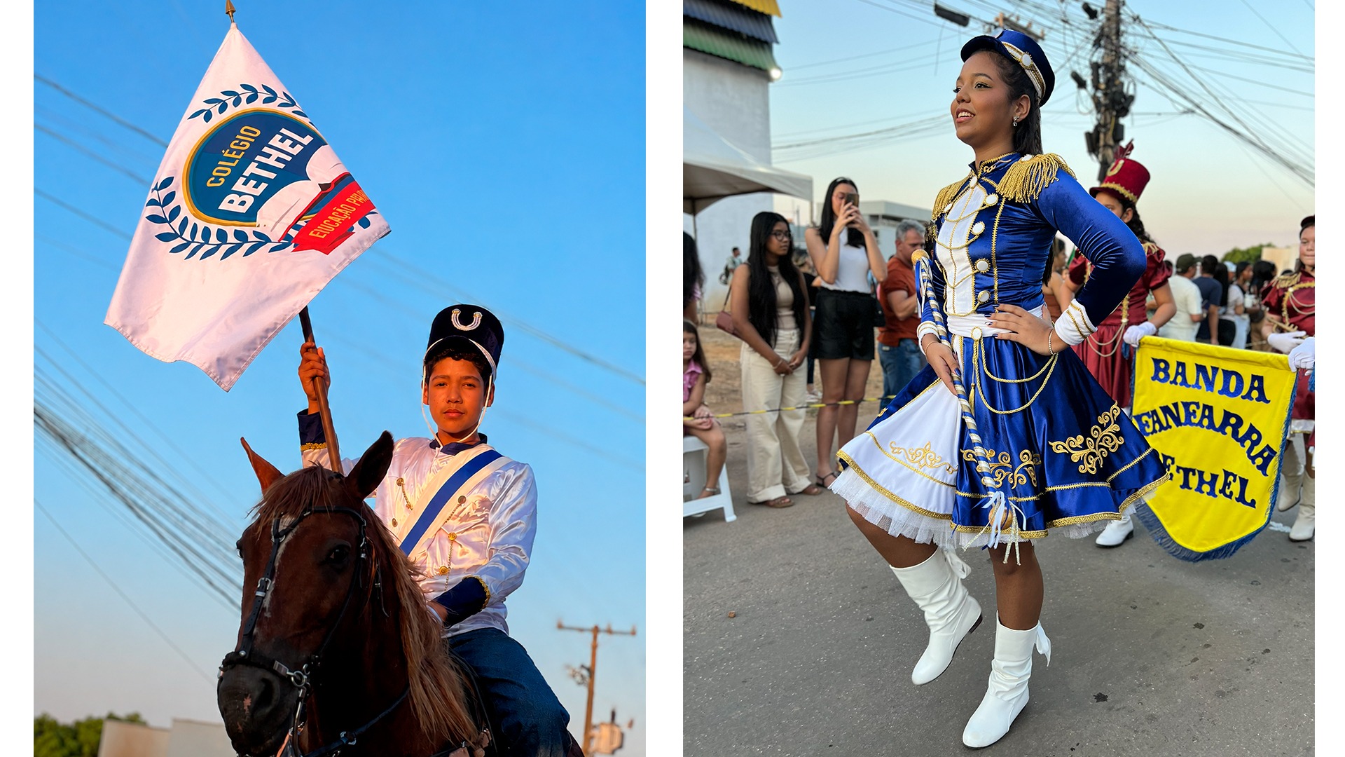 Aluno do Colégio Bethel segurando a bandeira no desfile de 7 de setembro